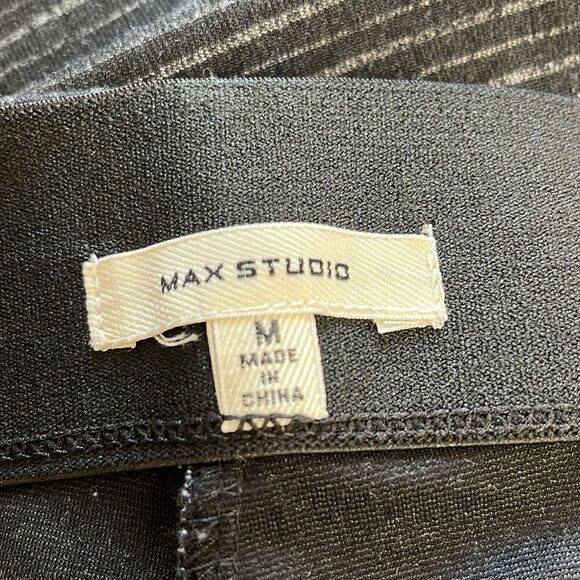 Max Studio Womens Slim Pants Sz M. Black Gray Striped Pull On - Picture 9 of 11